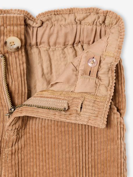 Wide Corduroy Paperbag Trousers for Girls bordeaux red+camel+mauve+navy blue+olive - vertbaudet enfant 
