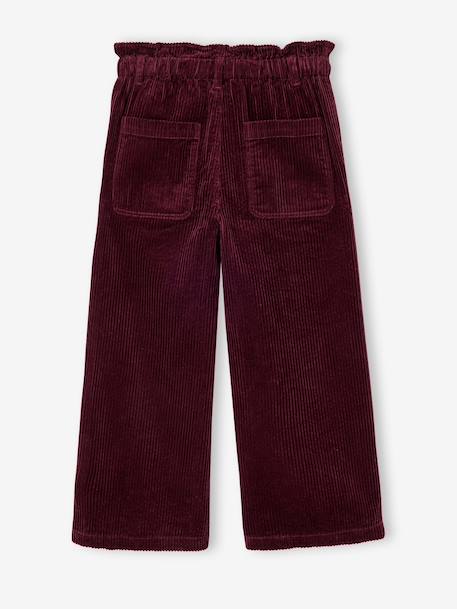 Wide Corduroy Paperbag Trousers for Girls bordeaux red+camel+mauve+navy blue+olive - vertbaudet enfant 