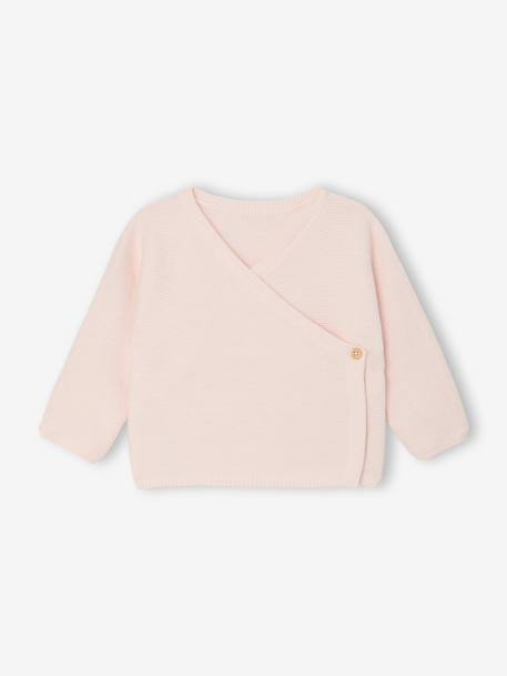 Wrap-Over Cardigan in Wool & Cotton for Babies cappuccino+marl beige+pale pink+sage green+white - vertbaudet enfant 