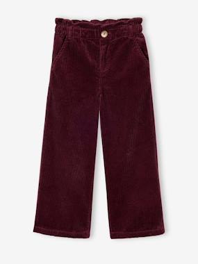 Fille-Pantalon fille large velours côtelé style paperbag 