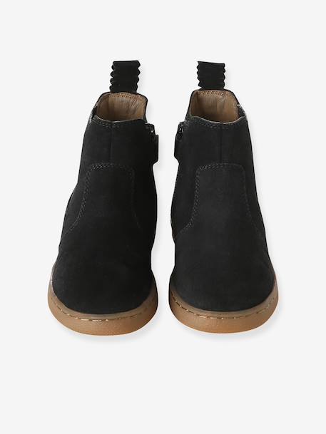 Leather Boots for Girls beige+black+bronze+brown+cocoa+golden yellow+green+navy blue+old rose - vertbaudet enfant 