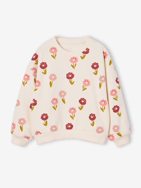 Round-neck sweatshirt for girls ecru+ivory+pale pink+taupe - vertbaudet enfant 