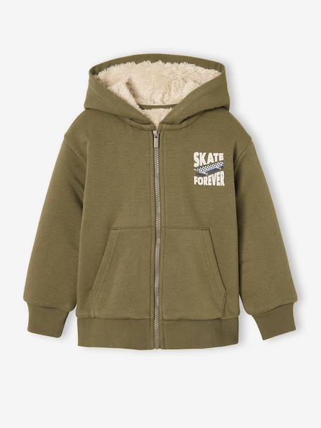 Zip-up hooded sweatshirt for boys khaki+navy blue - vertbaudet enfant 