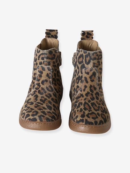 Boots fille cuir zippées beige+bronze+cacao+jaune d'or+marine+marron+noir+vert+vieux rose - vertbaudet enfant 