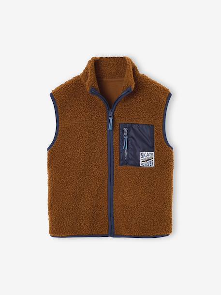 Sleeveless sherpa cardigan for boys caramel+ecru - vertbaudet enfant 
