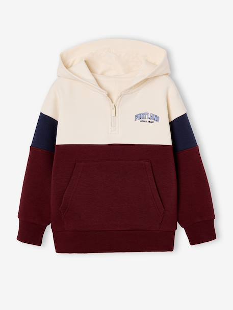 Boys' colour block hooded sweatshirt bordeaux red+red - vertbaudet enfant 