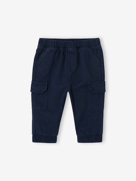 Twill Cargo Trousers for Babies navy blue+olive - vertbaudet enfant 