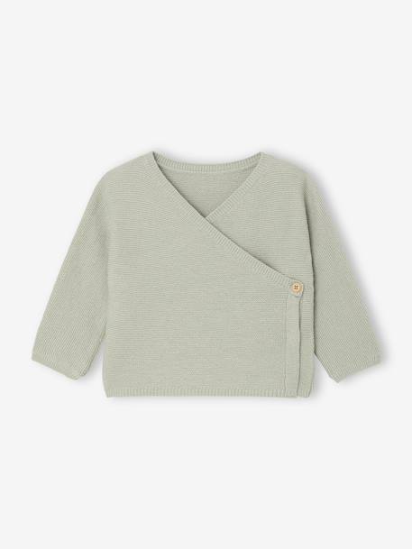 Wrap-Over Cardigan in Wool & Cotton for Babies cappuccino+marl beige+pale pink+sage green+white - vertbaudet enfant 
