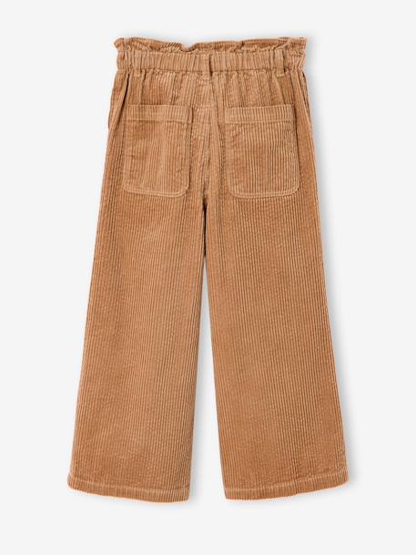 Wide Corduroy Paperbag Trousers for Girls bordeaux red+camel+mauve+navy blue+olive - vertbaudet enfant 