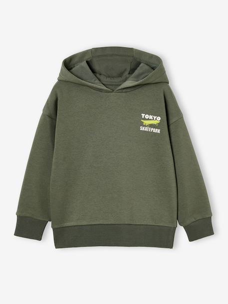 Sweat garçon à capuche motif poitrine orange+vert sauge - vertbaudet enfant 