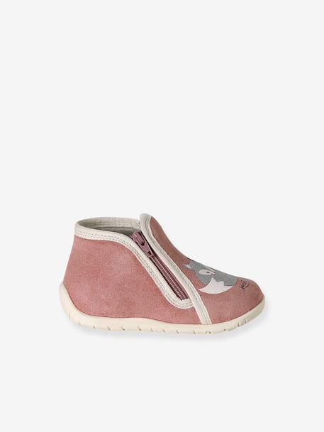 Bottines zippées souples en cuir bébé or+vieux rose - vertbaudet enfant 