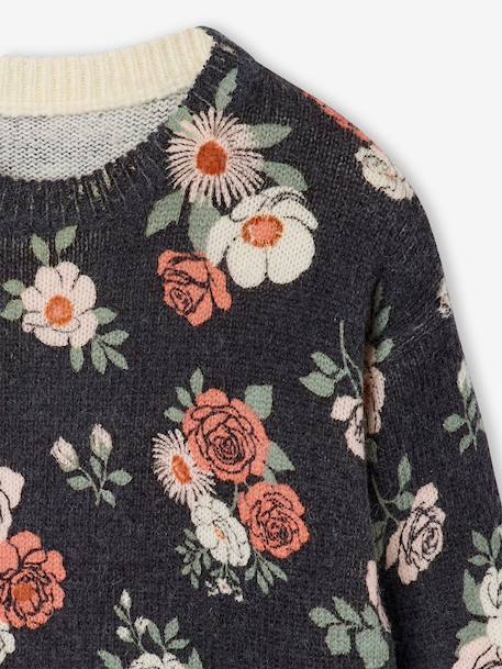 Crewneck jumper with long sleeves for girls slate blue - vertbaudet enfant 