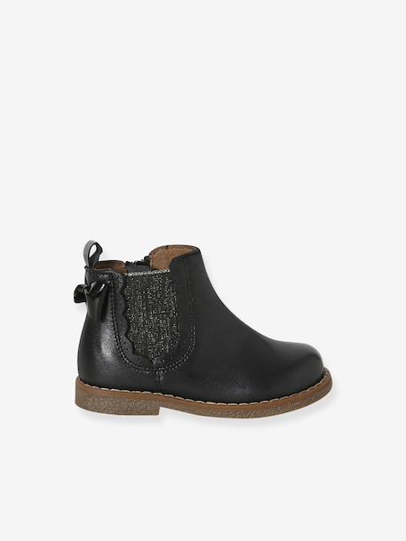 Chaussures premiers pas bébé boots cuir jaune d'or+noir - vertbaudet enfant 
