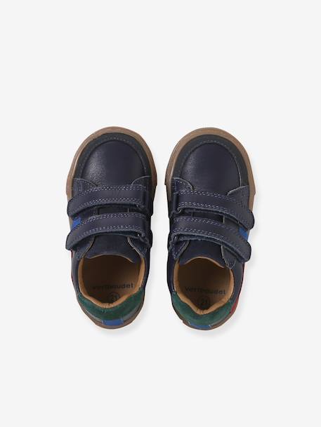 Hook&Loop Leather Trainers for Babies ecru+navy blue+set white - vertbaudet enfant 