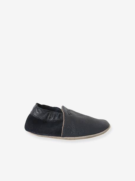 Chaussons élastiqués en cuir souple bébé bleu nuit+chocolat+marine - vertbaudet enfant 