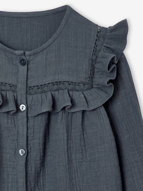 Chemise manches longues fille bleu ardoise+rose poudré+vanille - vertbaudet enfant 