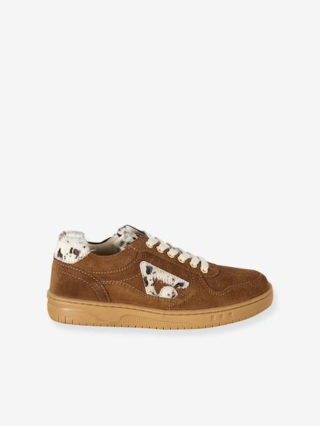 Baskets fille cuir à lacets fermeture zip beige+marron - vertbaudet enfant 