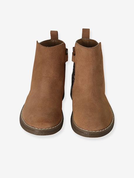 Girls' leather and glitter boots, nursery collection camel+navy blue - vertbaudet enfant 