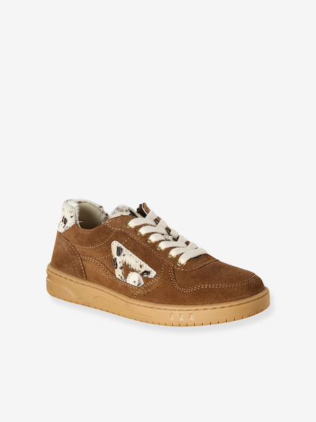 Pair of girls leather trainers beige+brown - vertbaudet enfant 