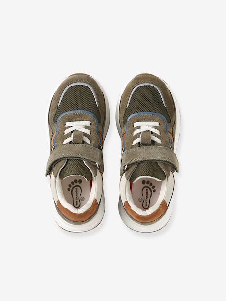 Baskets garçon cuir à scratch kaki+marine - vertbaudet enfant 