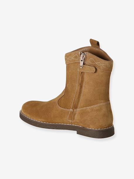 Boots fille cuir zippées marron - vertbaudet enfant 