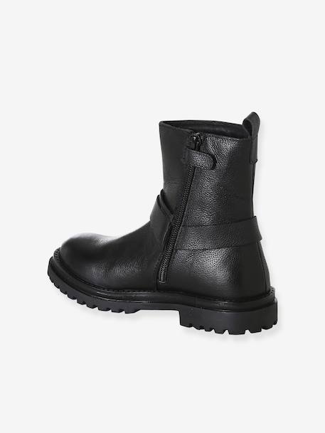Boots fille cuir zippées noir - vertbaudet enfant 