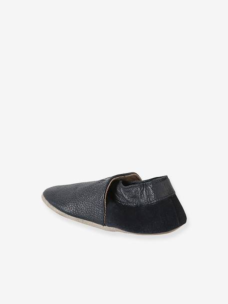 Chaussons élastiqués en cuir souple bébé bleu nuit+chocolat+marine - vertbaudet enfant 