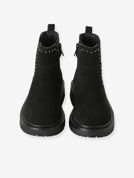 Boots fille cuir zippées noir - vertbaudet enfant 