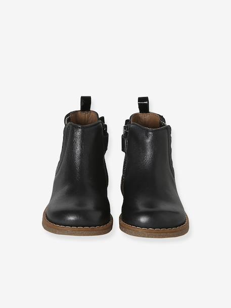 Chaussures premiers pas bébé boots cuir jaune d'or+noir - vertbaudet enfant 