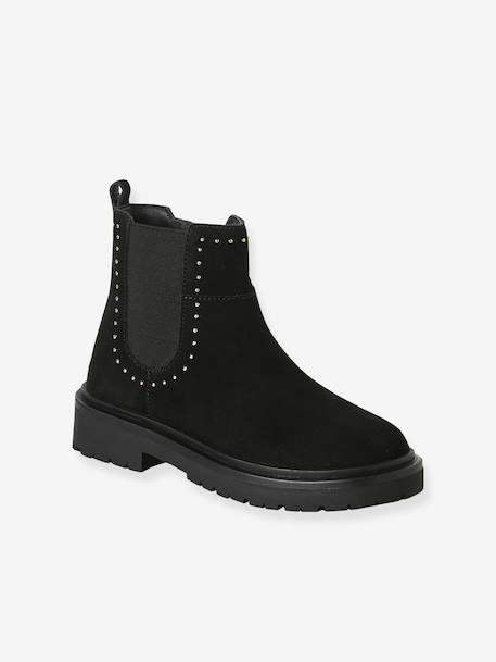 Boots fille cuir zippées noir - vertbaudet enfant 