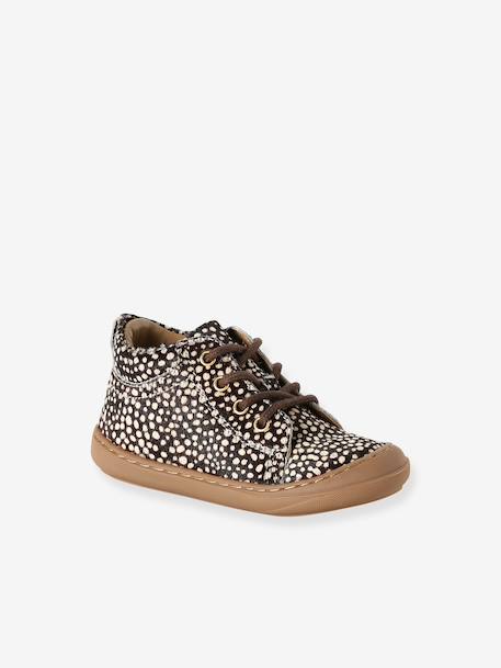 Soft leather lace-up ankle boots for baby's first steps brown+dark brown+fuchsia+rose - vertbaudet enfant 