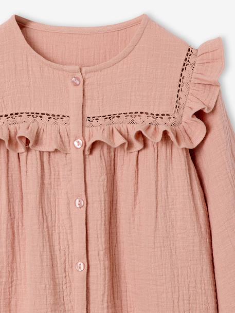 Long-sleeved shirt for girls rosy+slate blue+vanilla - vertbaudet enfant 
