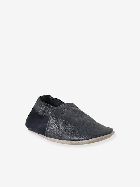Chaussons élastiqués en cuir souple bébé bleu nuit+chocolat+marine - vertbaudet enfant 