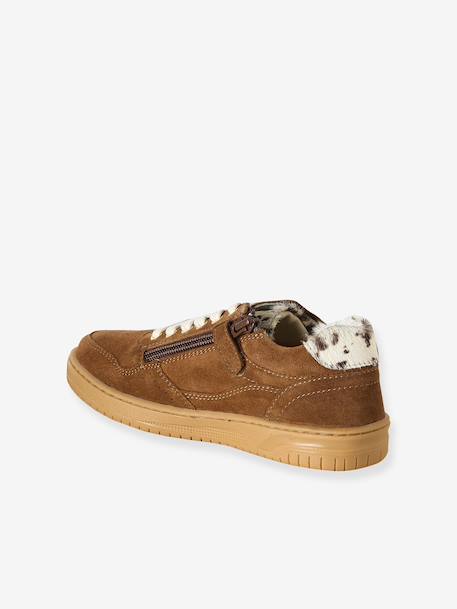 Baskets fille cuir à lacets fermeture zip beige+marron - vertbaudet enfant 