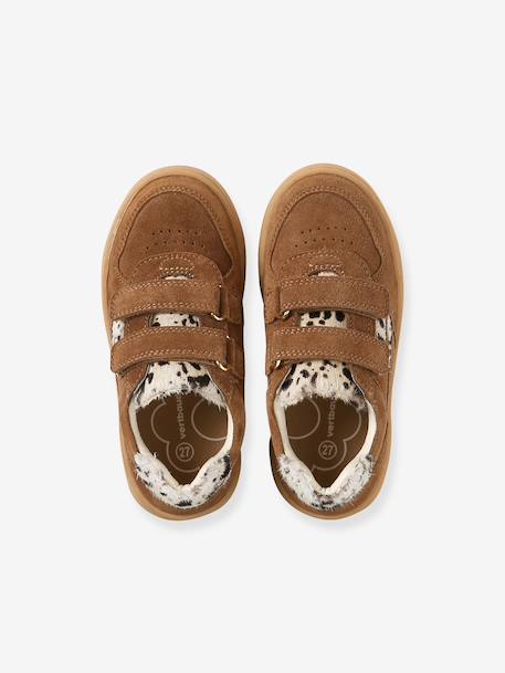 Baskets enfant fille cuir à scratchs beige+marron+vieux rose - vertbaudet enfant 