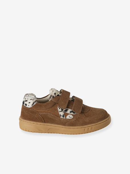 Baskets enfant fille cuir à scratchs beige+marron+vieux rose - vertbaudet enfant 