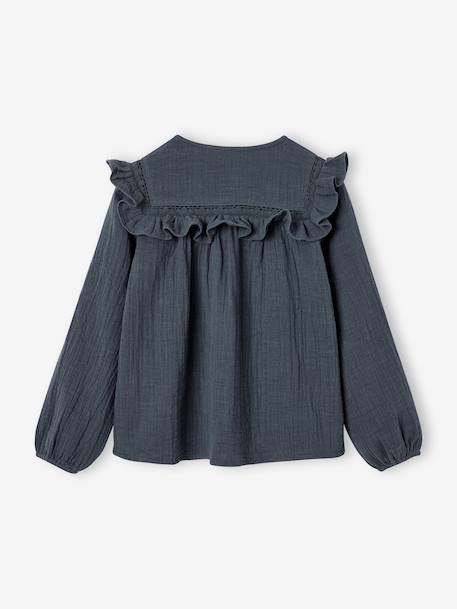Chemise manches longues fille bleu ardoise+rose poudré+vanille - vertbaudet enfant 