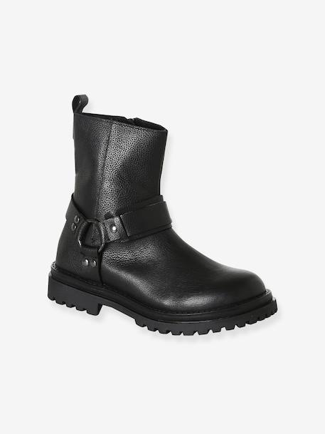 Boots fille cuir zippées noir - vertbaudet enfant 