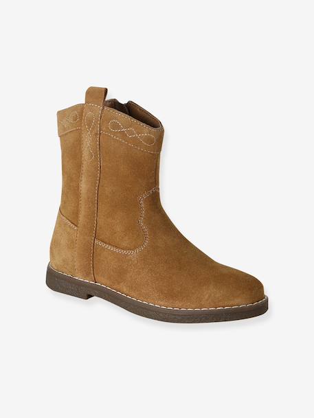 Boots fille cuir zippées marron - vertbaudet enfant 