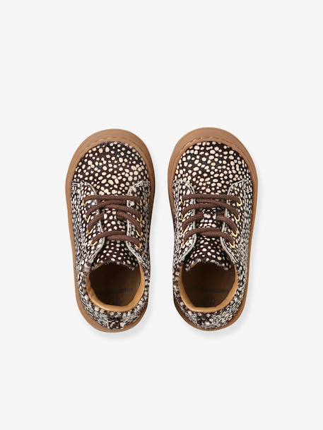 Soft leather lace-up ankle boots for baby's first steps brown+dark brown+fuchsia+rose - vertbaudet enfant 