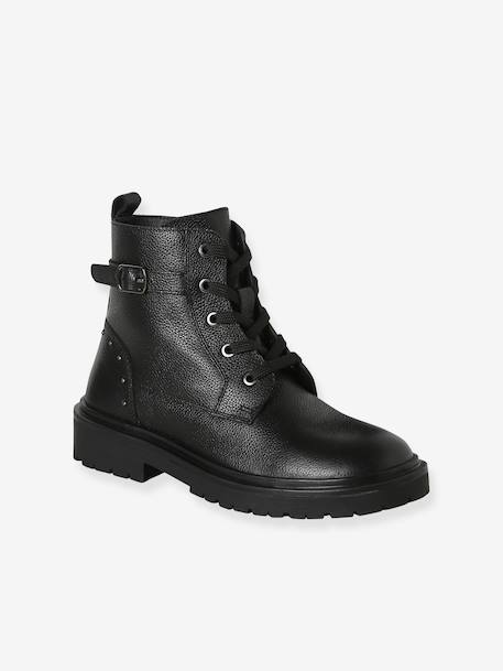 Boots fille cuir à lacets et zip noir - vertbaudet enfant 