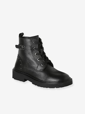 Pair of girls leather boots - vertbaudet enfant Shoes-Pair of girls leather boots