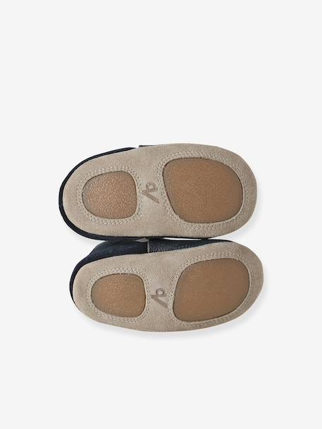 Chaussons élastiqués en cuir souple bébé bleu nuit+chocolat+marine - vertbaudet enfant 