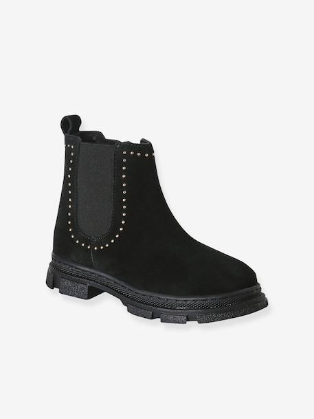Boots fille cuir zippées noir - vertbaudet enfant 