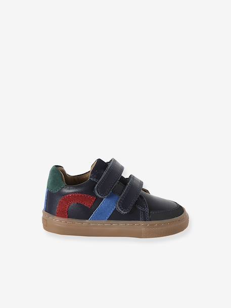 Hook&Loop Leather Trainers for Babies ecru+navy blue+set white - vertbaudet enfant 