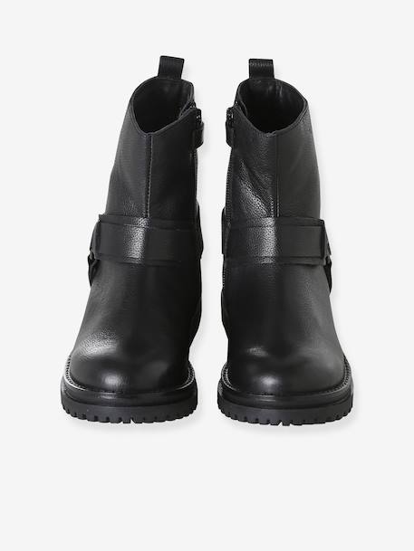 Pair of girls leather boots black - vertbaudet enfant 