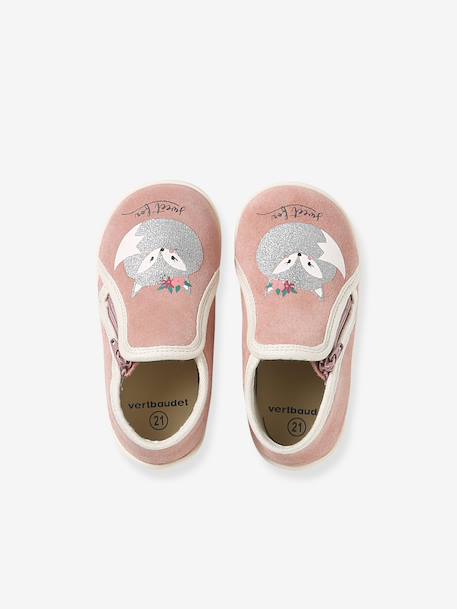 Bottines zippées souples en cuir bébé or+vieux rose - vertbaudet enfant 