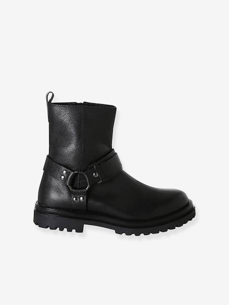 Boots fille cuir zippées noir - vertbaudet enfant 