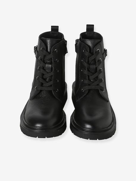 Boots fille cuir à lacets et zip noir - vertbaudet enfant 