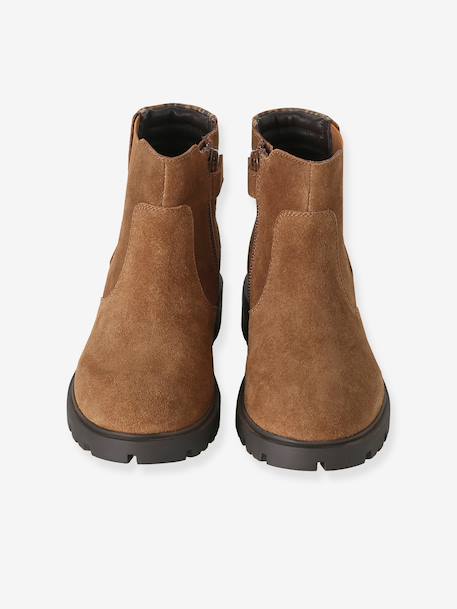 Boots fille cuir zippées marron - vertbaudet enfant 